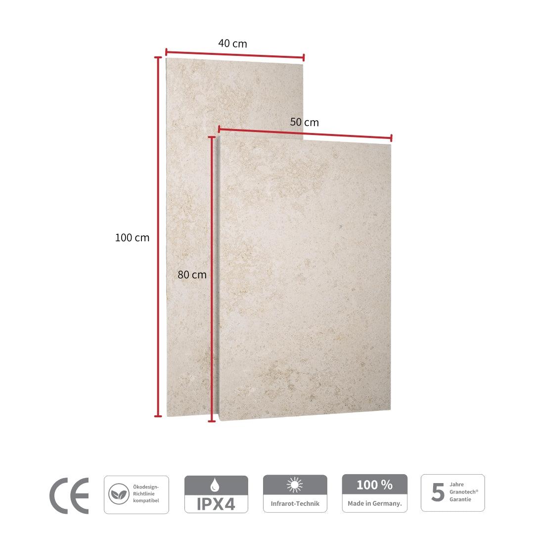 800 Watt Jura Natursteinheizung in den Formaten 100 × 40 und 80 × 50 cm